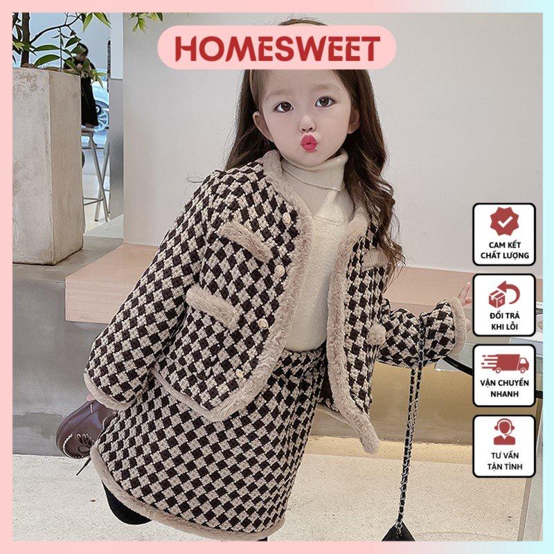 Bộ Váy Áo Dạ Thu Đông Hàn Quốc Cao Cấp Cho Bé Gái