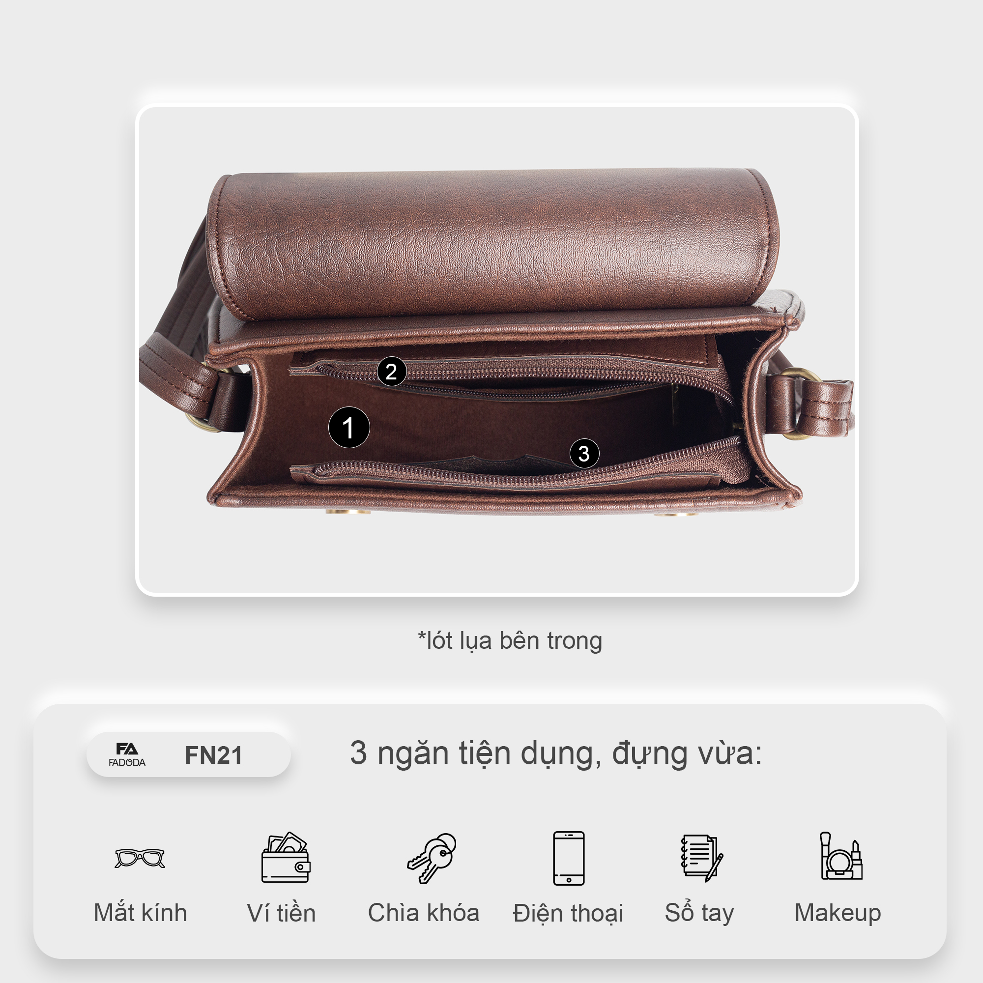 Túi đeo chéo nữ nắp gập dáng bầu Fadoda FN21
