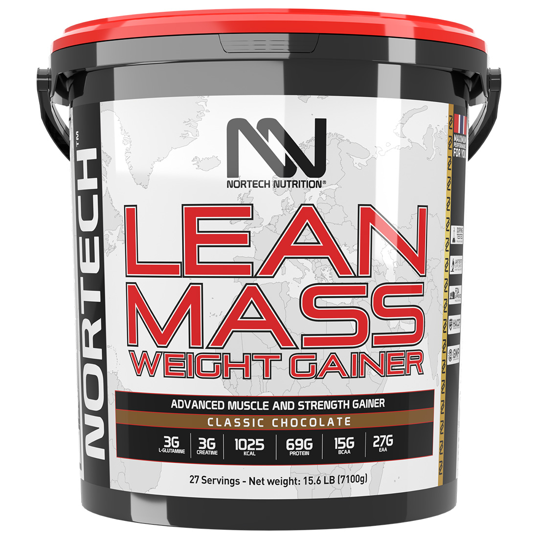 NorTech Lean Mass Gainer , Sữa Tăng Cân Tăng Cơ, Bổ Sung 69G Protein, 27G EAA, 15G BCAA, 3G Creatine, Glutamin