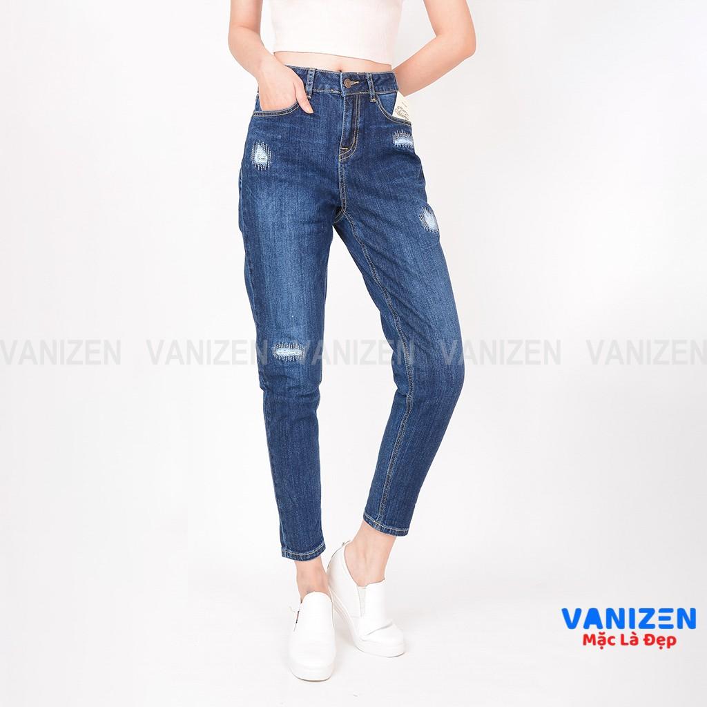 Quần jean nữ ống rộng baggy đẹp lưng cao cạp căn bản rách thêu hàng cao cấp mã 461 VANIZEN