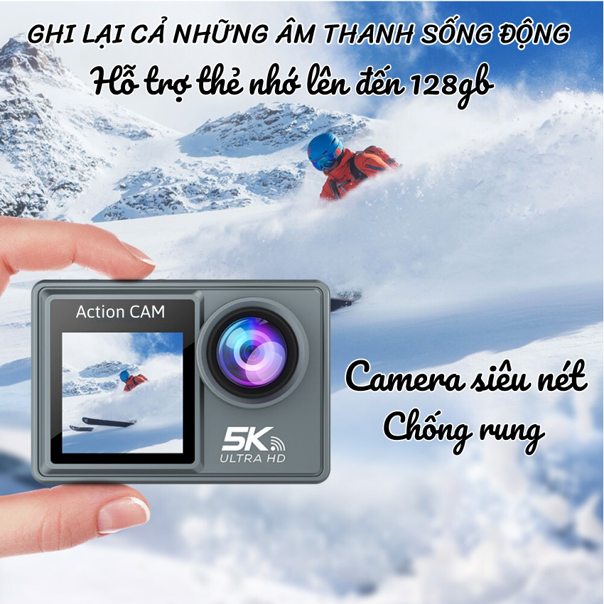 Camera hành trình 5K Chống nước Chống rung ô tô ,xe máy - Camera Sport đi phượt kết nối wifi điện thoại