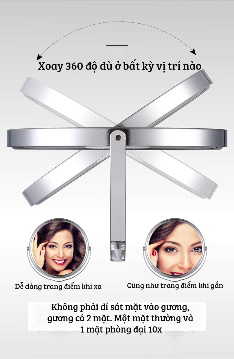 Siêu phẩm mặt gương xoay phóng đại 360 độ dùng để trang điểm, cạo râu trong phòng ngủ, phòng tắm