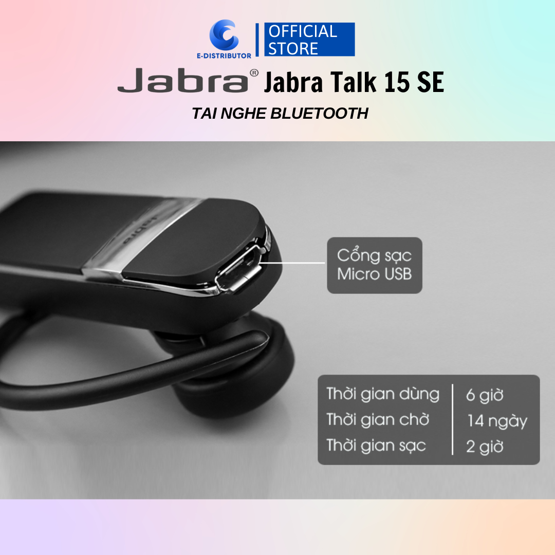 Tai nghe Bluetooth Jabra Talk 15 Xám Đen - Hàng Chính Hãng - Bảo Hành 12 Tháng