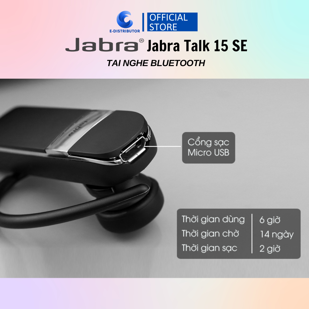 Tai nghe Bluetooth Jabra Talk 15 Đen - Hàng Chính Hãng - Bảo Hành 12 Tháng