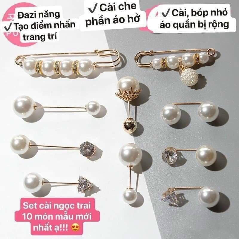 Set cài áo ngọc trai giả 10 món