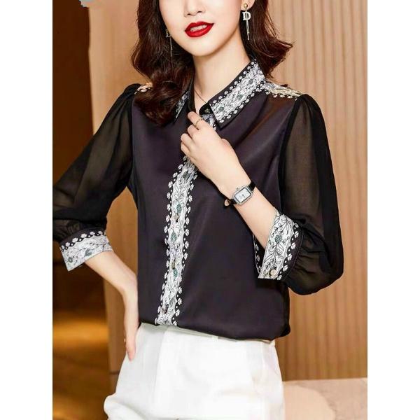 HÀNG NHẬP - ÁO SƠ MI LỤA IN VIỀN HOA VĂN