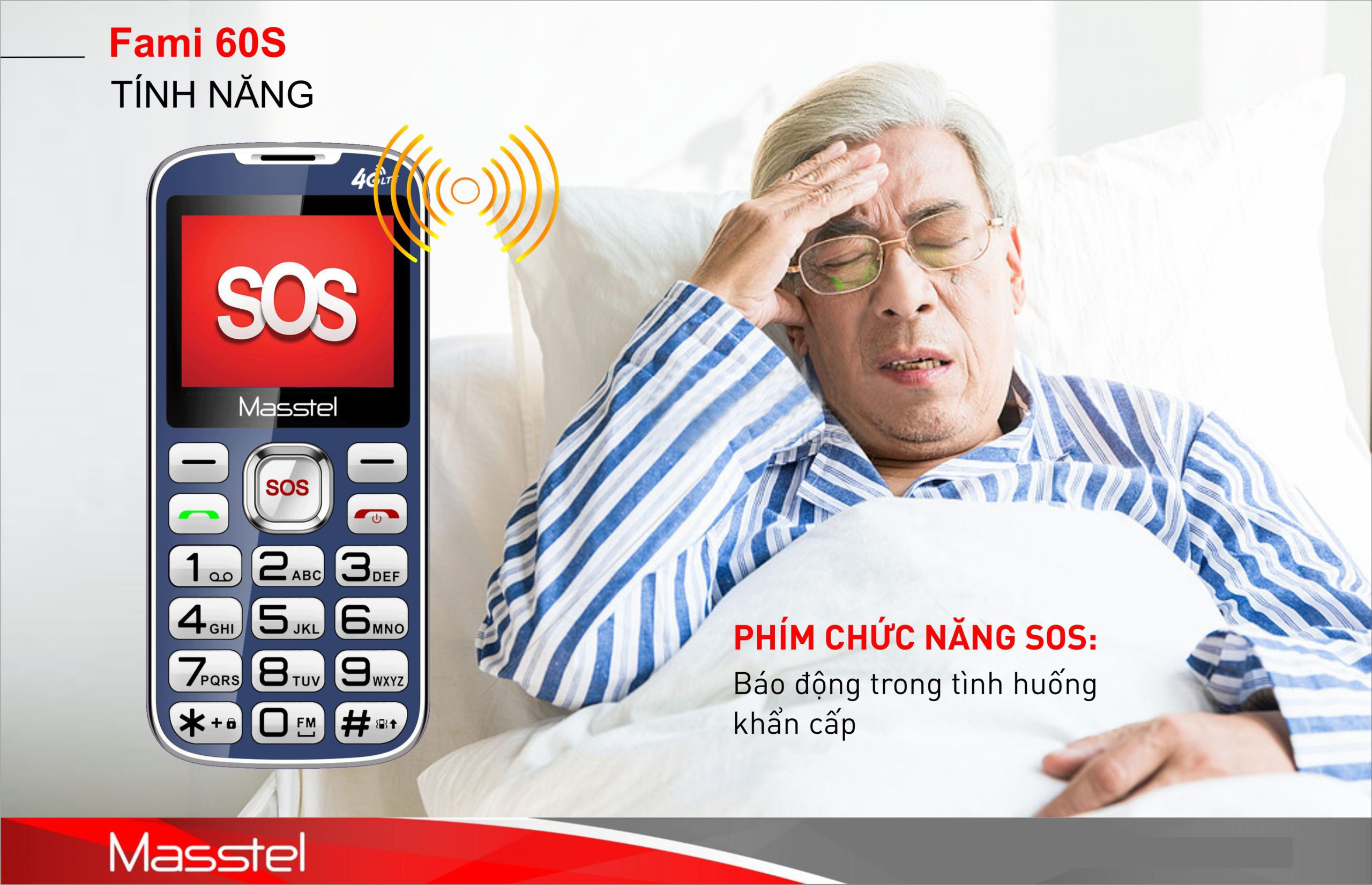 Điện thoại Masstel Fami 60S 4G(LTE) ,Bàn phím lớn, Khung viền kim loại - Hàng chính hãng