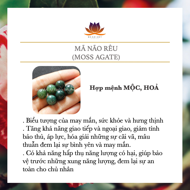 [1 Hạt] 10MM Đá Mã Não Rêu, Moss Agate Xanh Lá Tự Nhiên, Mệnh Hoả, Mộc, Vòng Tay Phong Thuỷ, Chuỗi Hạt - Bead Art