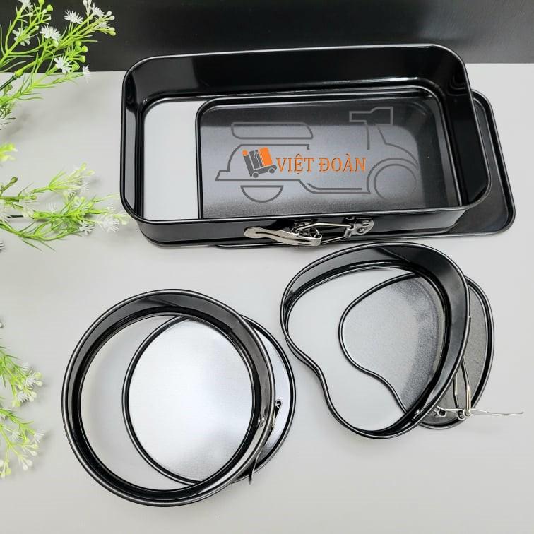 Bộ Khuôn ĐẾ RỜI Hình Tim - Tròn - Chữ Nhật. Khuôn Bánh Bông Lan - KHUÔN GÀI Thép Carbon BÍ QUYẾT LÀM BÁNH Không Dính