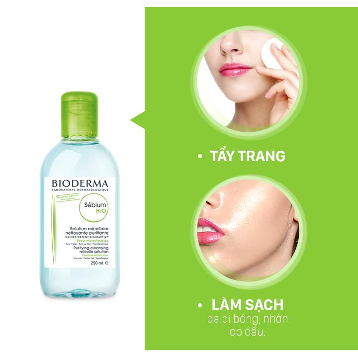 Tẩy trang BIODERMA SEBIUM H20 Dành Cho Da Dầu Mụn (500ml) - VIVALUST COSMETICS - Hàng Chính Hãng