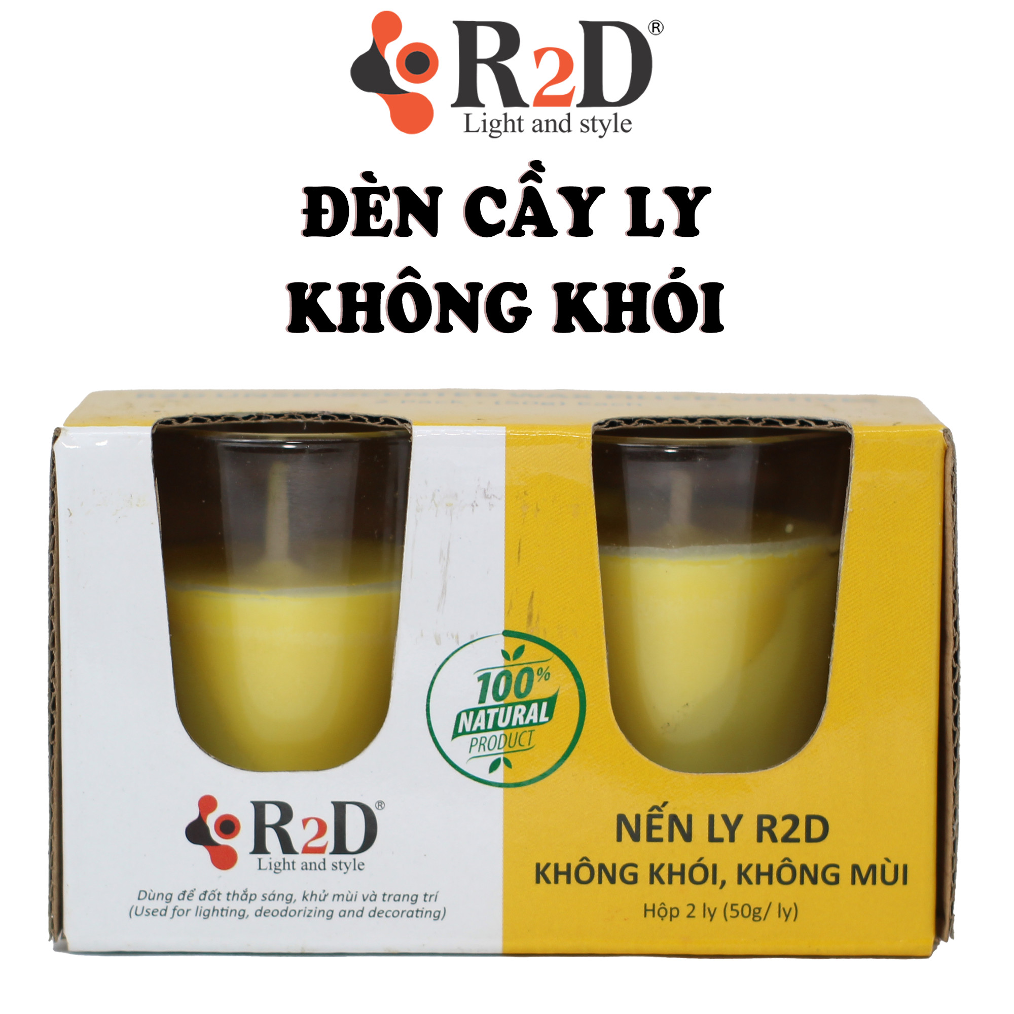 Nến Không Khói Vàng, Nến Thắp Sáng, Đèn Cầy Ly Không Khói [LY 50g], Chính Hãng Từ Shop R2D, Thành Phần Tự Nhiên, Lành Tính.