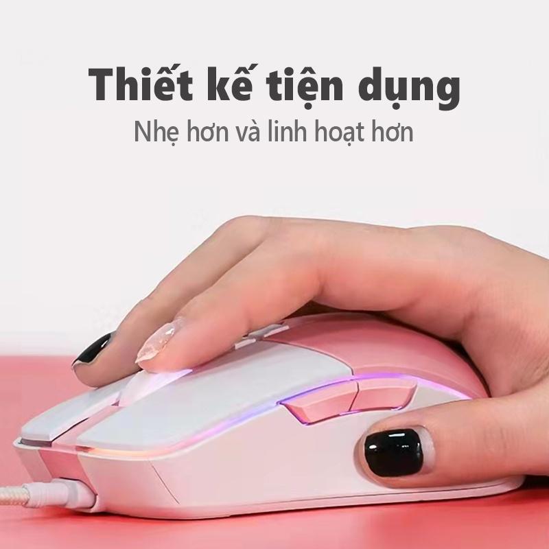 Chuột chơi game có dây ONIKUMA CW916 màu hồng trắng với đèn RGB [Hàng chính hãng