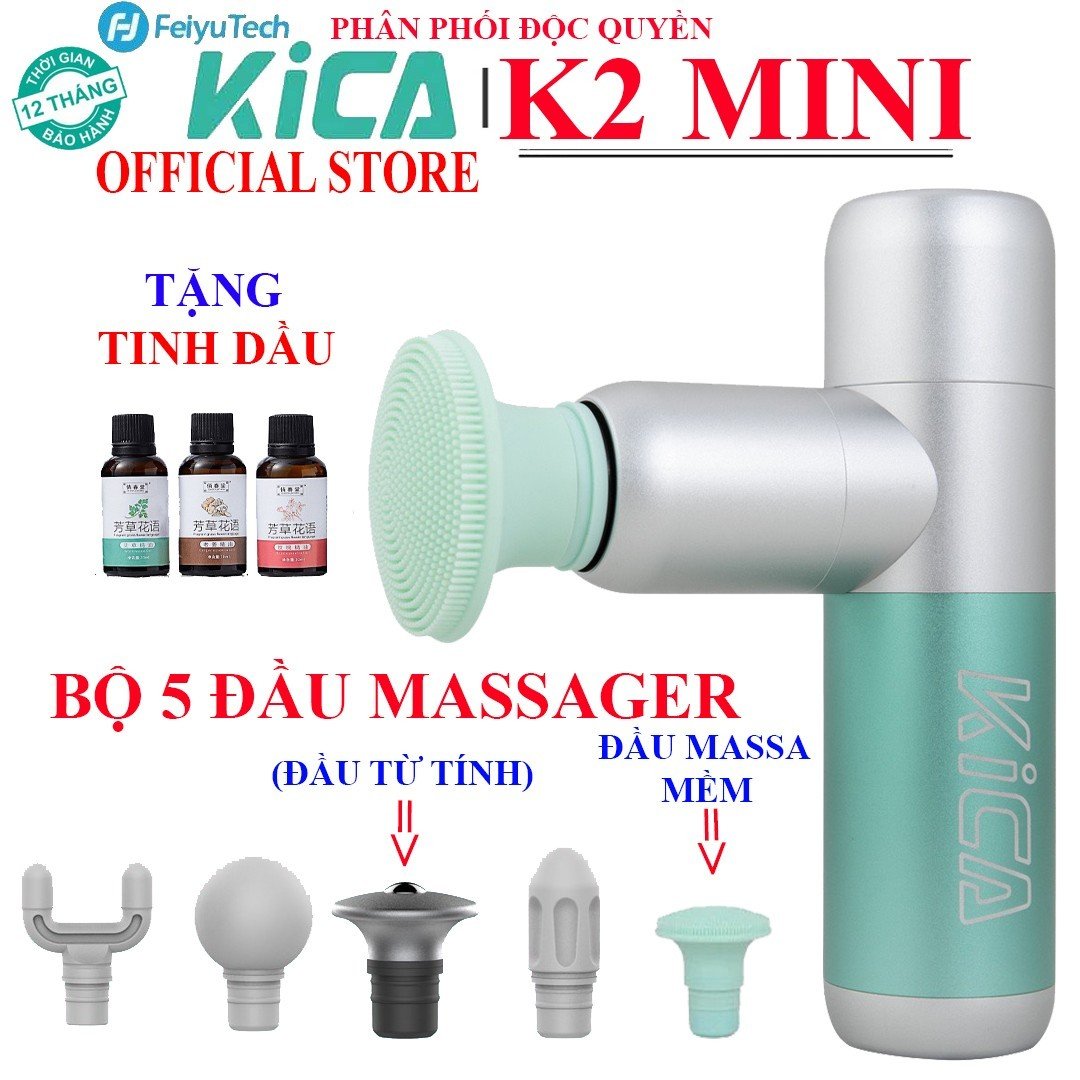 MUA 1 ĐƯỢC 5 - Máy Massage Cầm Tay KICA MINI, Thân Máy Hợp Kim Nhôm Nhỏ Gọn Kèm 3 Đầu Massage Silicon Và 2 Đầu Từ Tính, Công Suất 30W, Hỗ Trợ Mát Xa Chuyên Sâu, Giảm Đau Cơ, Cứng Khớp - Hàng Chính Hãng