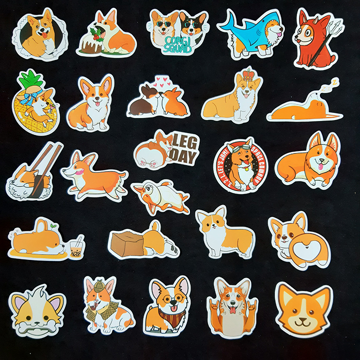 Bộ Sticker dán cao cấp chủ đề CHÚ CHÓ CORGI - Dùng dán Xe, dán mũ bảo hiểm, dán Laptop