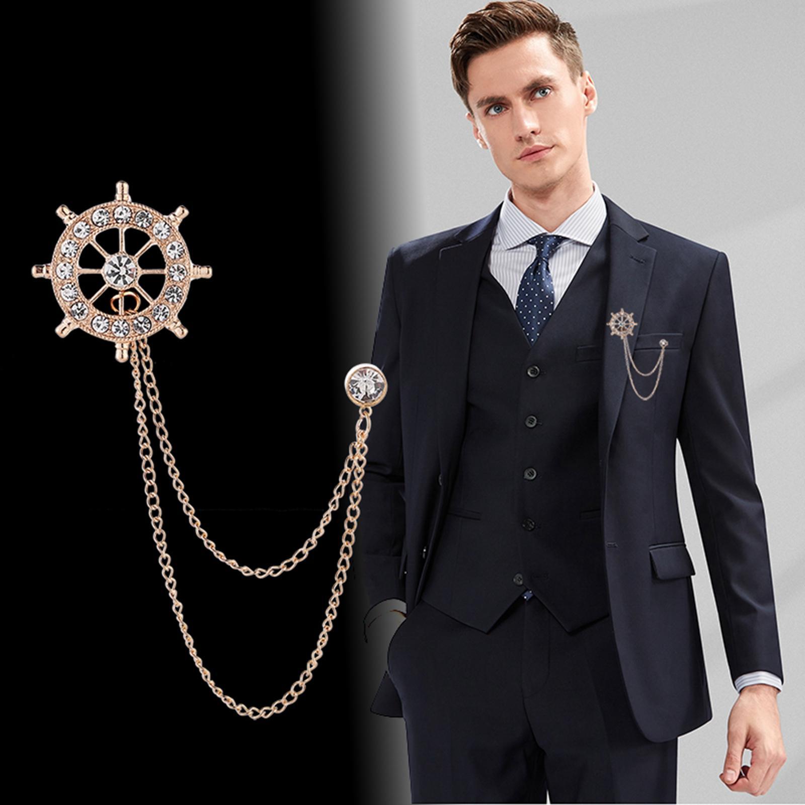 Lapel Pin Brooches Link Chains Pin Tassel Chain Brooch for Tie Men