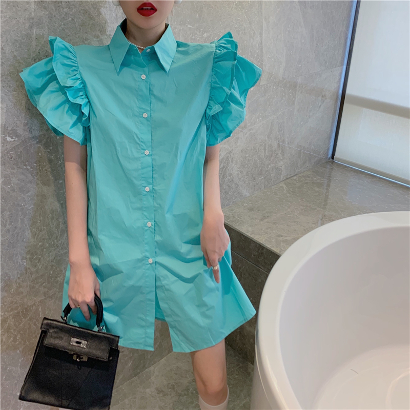 Đầm sơ mi tay bèo cực sang