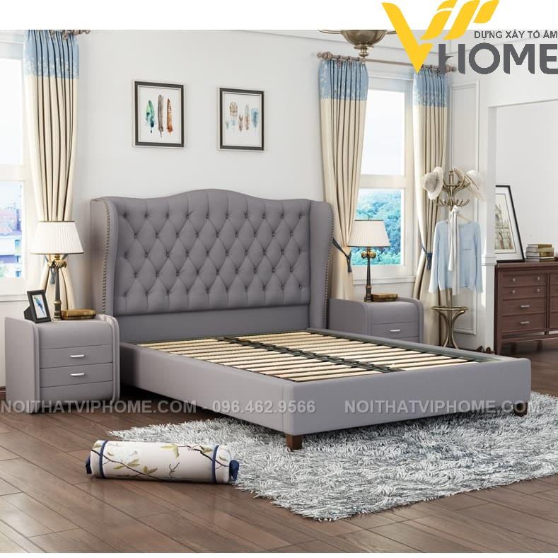 Giường ngủ bọc da nhập khẩu phong cách tân cổ điển đẹp GBD-20059