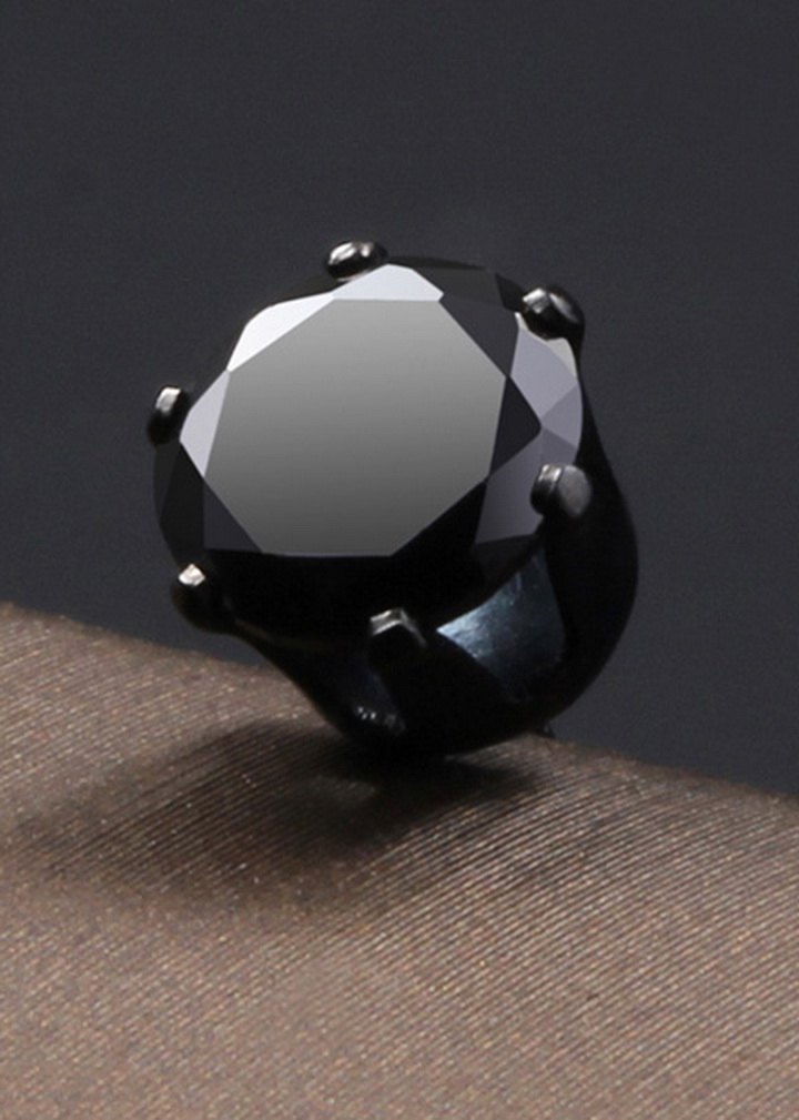 Bông tai inox đính đá màu đen Hàn Quốc cao cấp BT383