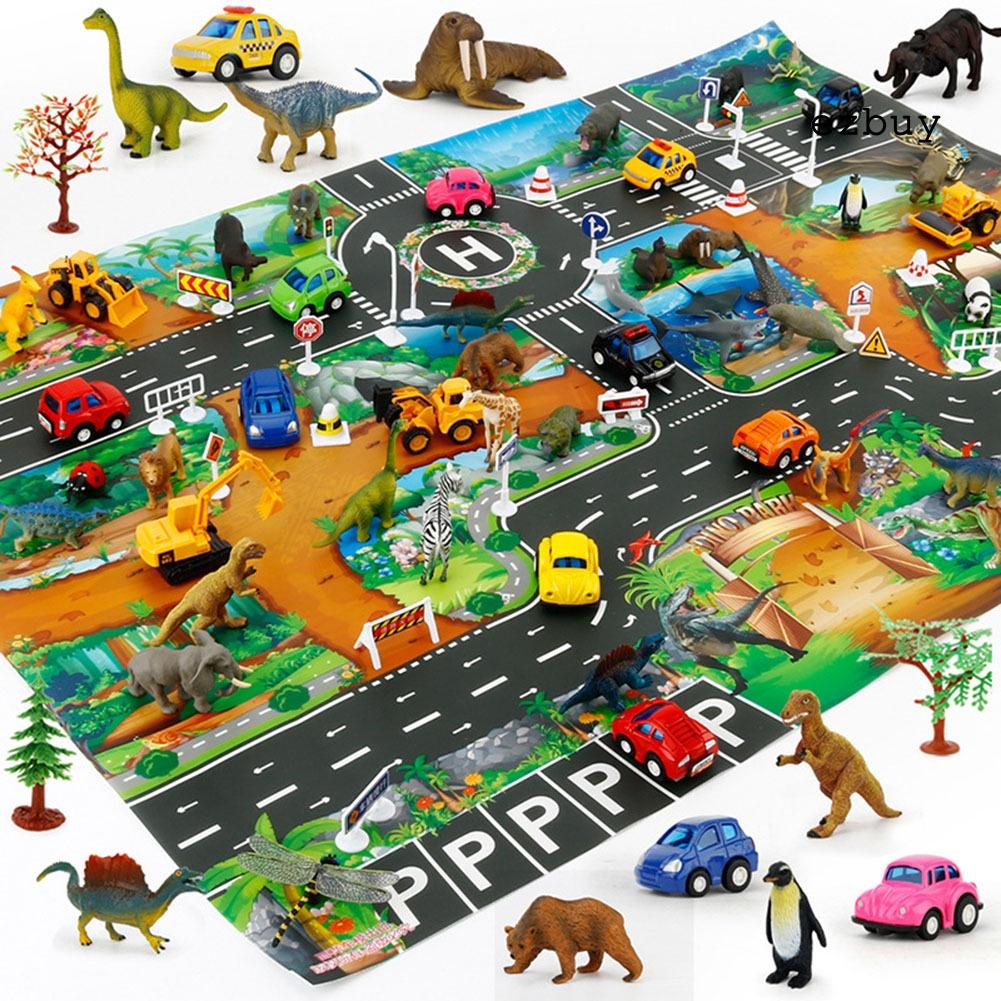 EY-83x57cm Traffic Route Dinosaur Pattern Kids Play Pad Mat Rug Carpet Room Decor