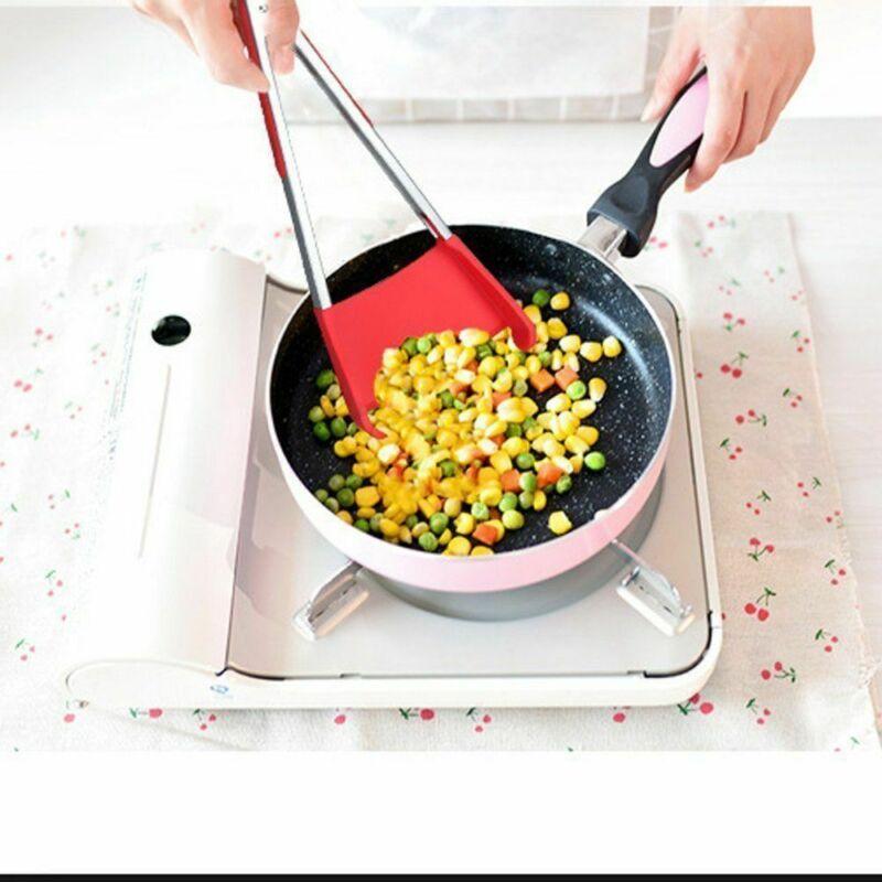 2-in-1 Spatula Tongs Non-stick Heat Resistant Kitchen BBQ Silicone Cooking Tool