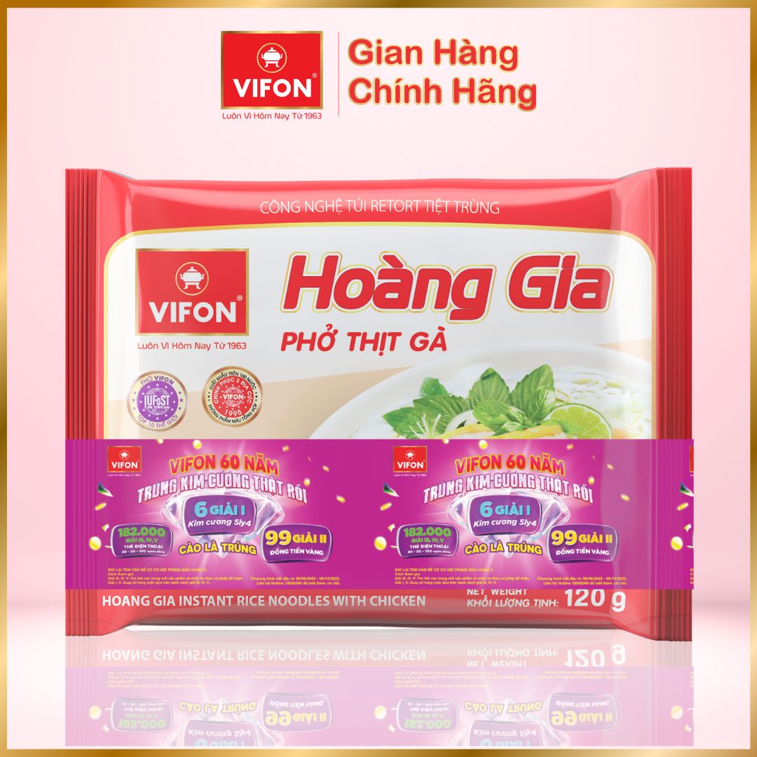 Thùng 18 Phở Thịt Gà HOÀNG GIA VIFON có Gói Thịt Thật (120g / Gói)