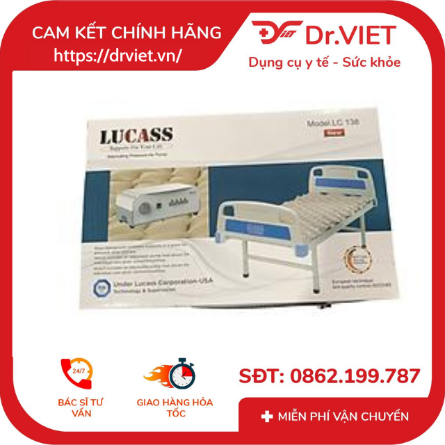 Đệm hơi chống loét LUCASS LC 138 [Chính hãng] - Đệm mát, êm, máy bơm hơi cao cấp, không tiếng ồn, kết cấu máy hiện đại, gọn nhẹ, giúp giảm áp lực tiếp xúc lên bề mặt da, tránh lở loét, tạo sự thoáng mát bề mặt da