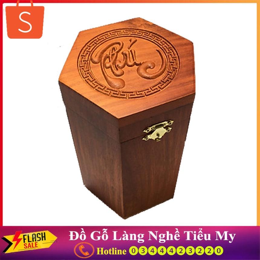 Hộp đựng trà - hộp đựng chè gỗ hương chữ phúc lục giác loại cao to, bản lề đồng