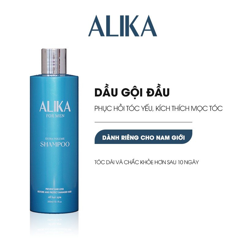 Combo dầu gội, tinh chất Alika for men, hỗ trợ tóc mọc dày, chắc khỏe, nuôi dưỡng chân tóc dày, dài hơn