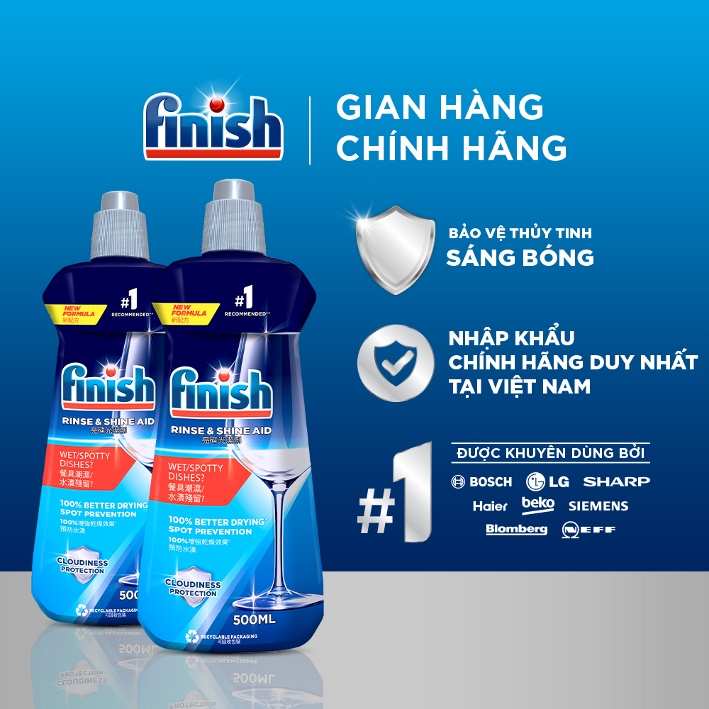 Combo 2 chai Nước Làm Bóng Chén Bát  Finish Rinse &amp; Shine Aid - 500ML/chai