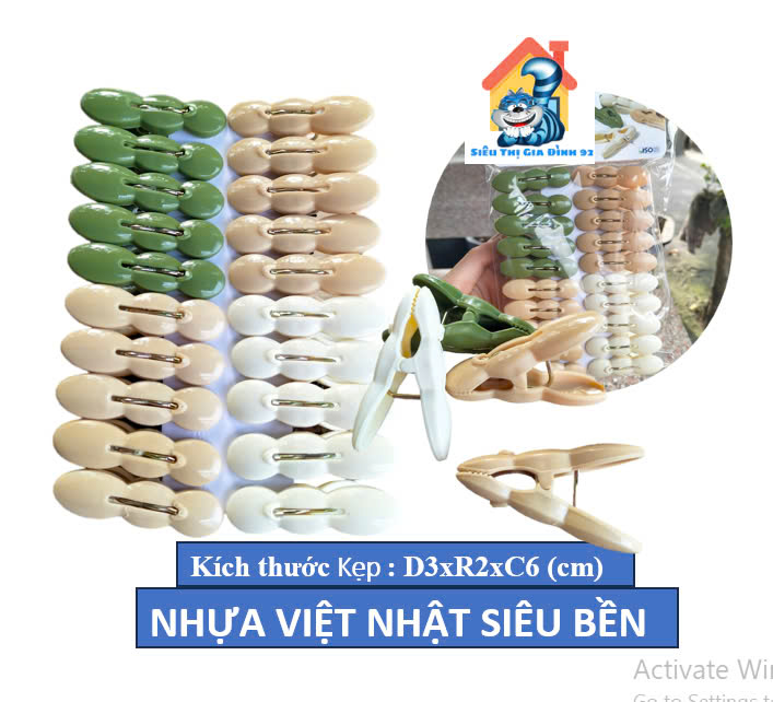 Vỉ 20 kẹp quần áo củ lạc nhựa Việt Nhật (2853), Kẹp phơi quần áo, phơi đồ tiện ích
