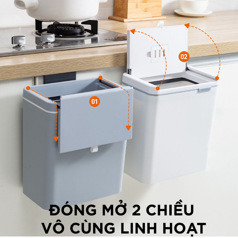 Thùng Rác Thông Minh Treo Tủ Bếp Thiết Kế Nắp Mở Đa Chiều - Có Thanh Treo Cửa Tủ Bếp FEIDASH TG3680