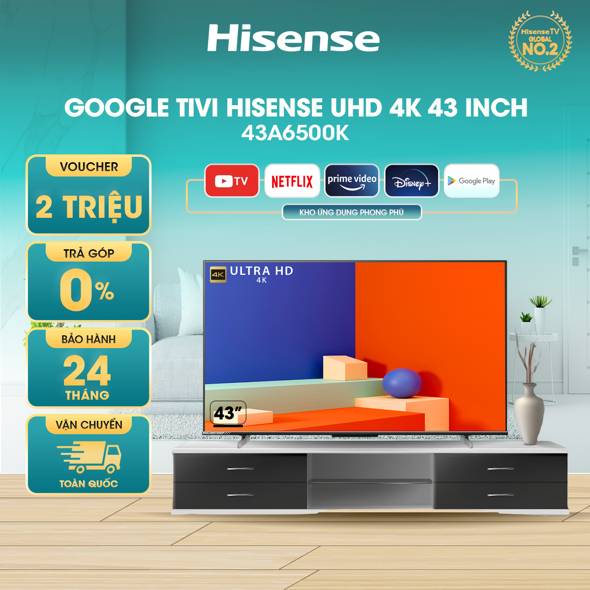 Google Tivi LED Hisense 4K 65 inch 65A6500K Google Assistant có tiếng việt, bảo hành 2 năm - HÀNG CHÍNH HÃNG