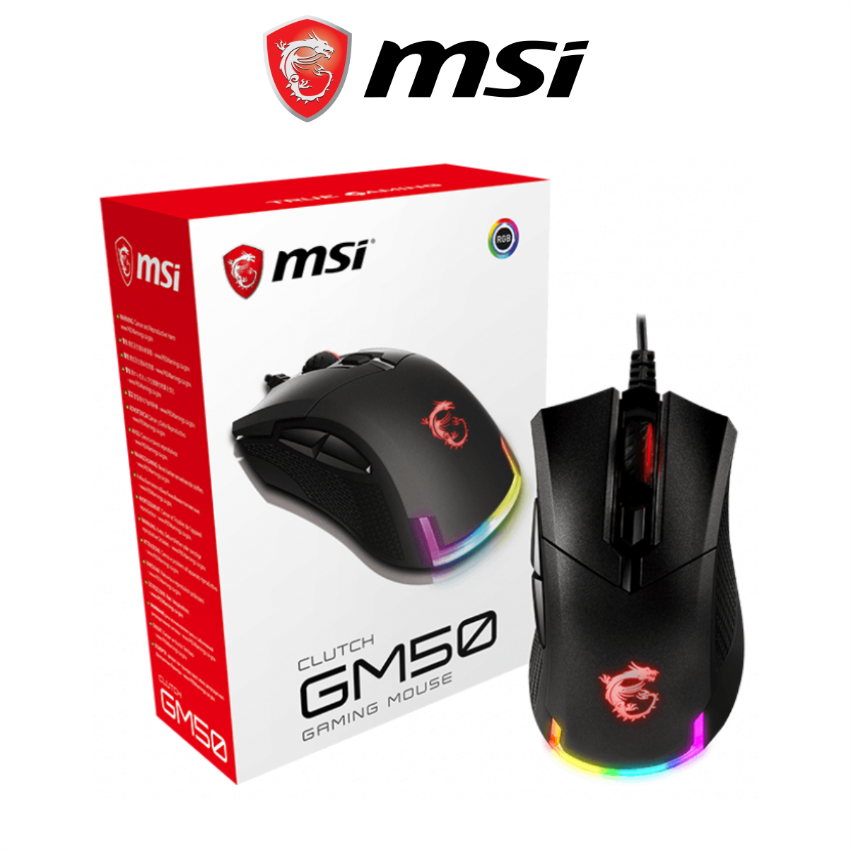 Chuột Gaming MSI GM50 Đèn LED RGB, 6 Nút, 6400 DPI Với 6 Mức DPI, Dây Cắm USB Dài 2M - Hàng Chính Hãng