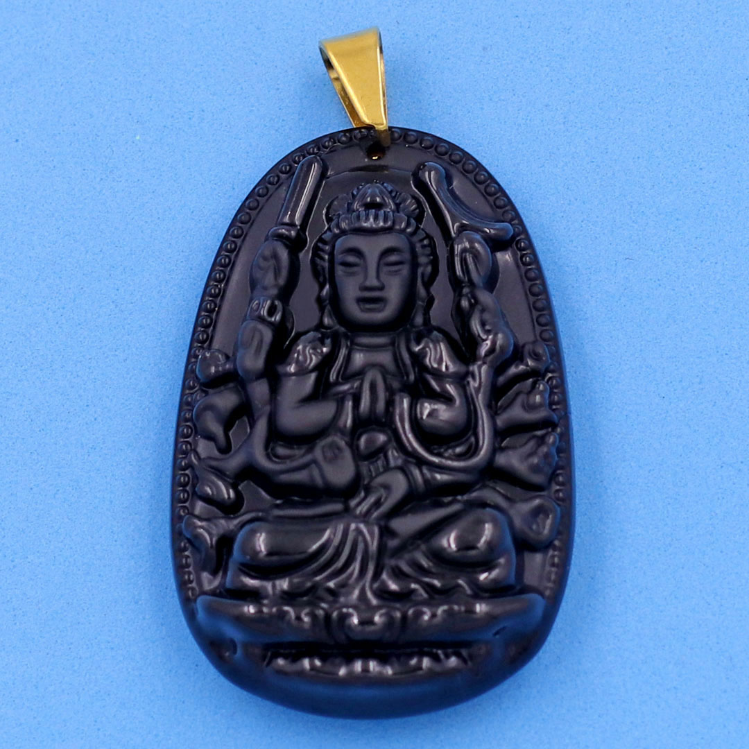 Mặt Phật Thiên Thủ Thiên Nhãn - thạch anh đen 5cm - tuổi Tý