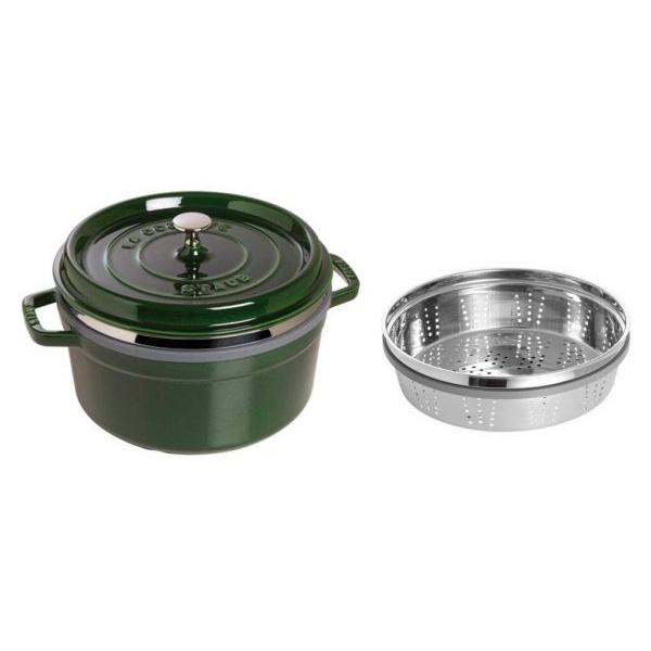 NỒI GANG STAUB KÈM XỬNG HẤP STAUB COCOTTE BASIL 26CM - Hàng Nhập Khẩu