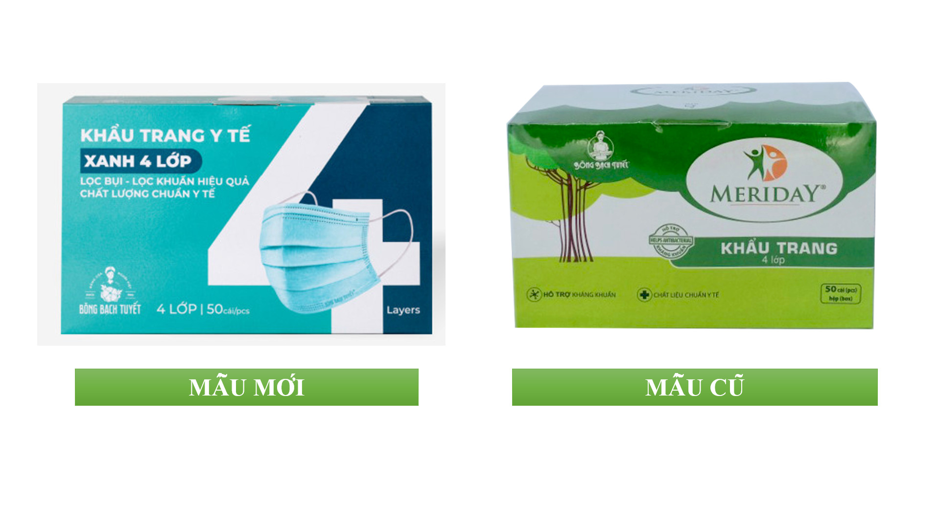 Khẩu Trang Y Tế Meriday Bông Bạch Tuyết KT009 - Xanh (50 cái)