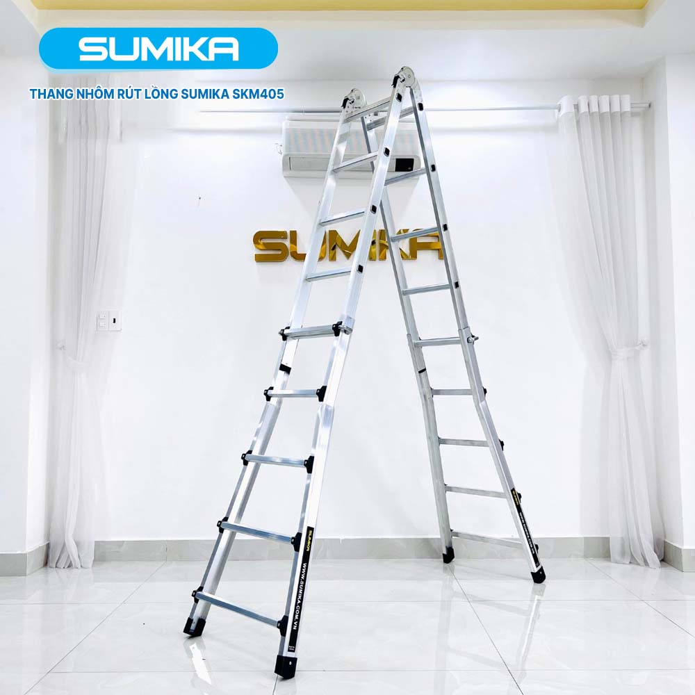 Thang nhôm rút lồng đa năng SUMIKA SKM405 - Chữ A cao nhất 2.5m, chữ I cao nhất 5.0m, tải trọng 300kg