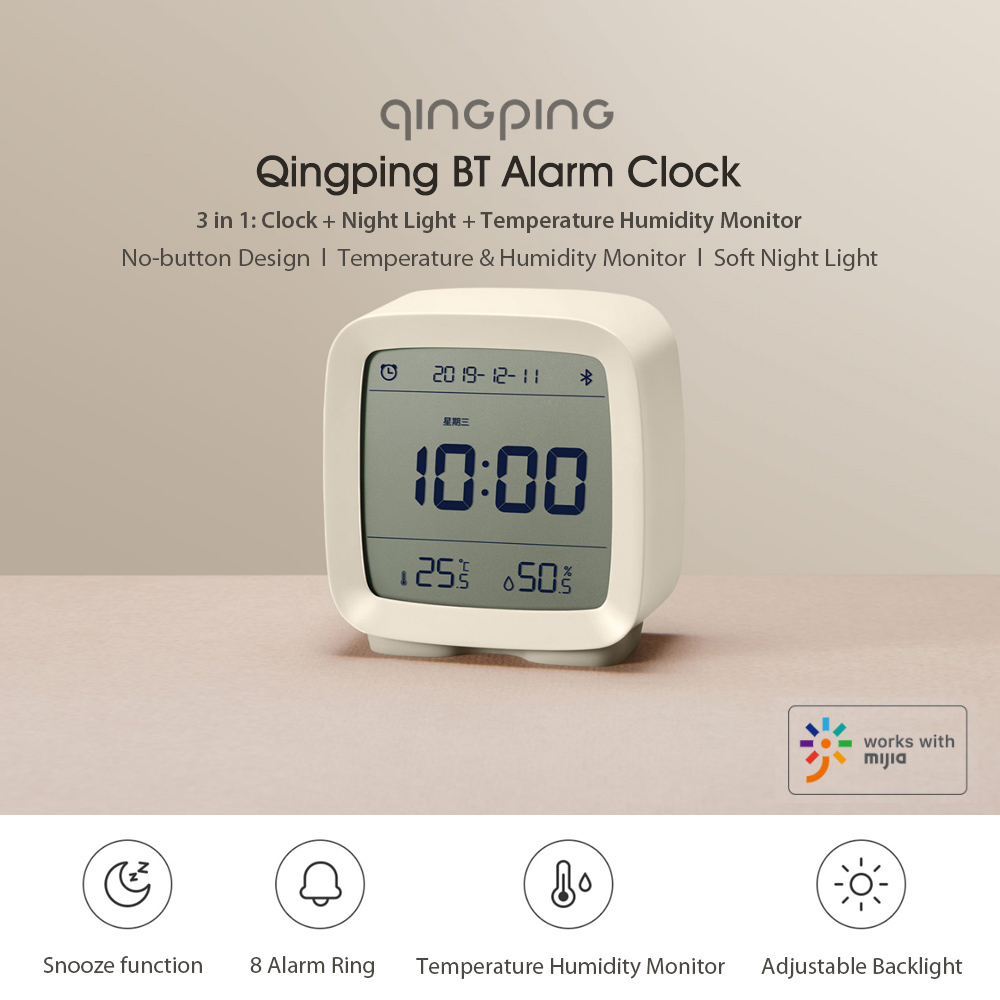 Đồng hồ báo thức thông minh Xiaomi Qingping BT Alarm Clock Temperature Humidity Monitoring Night Light 3 in 1 Multifunctional Clock Work With Mijia