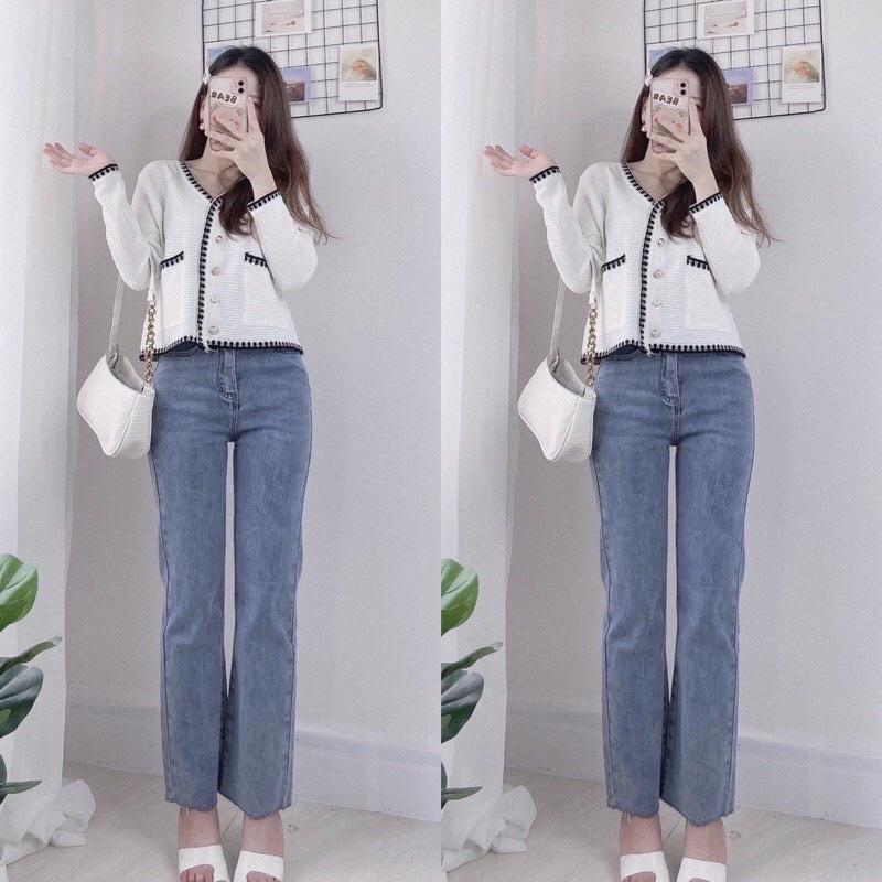 Quần jeans nữ ống đứng trơn đậm nhạt cạp cao phong cách Hàn Quốc