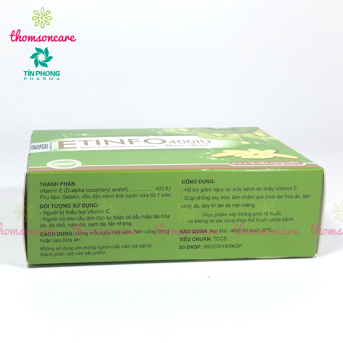 Viên uống Vitamin E 400 IU - Bổ sung vitaminE tự nhiên, giúp đẹp da, ngăn ngừa lão hóa - Etinfo Hộp 30 viên