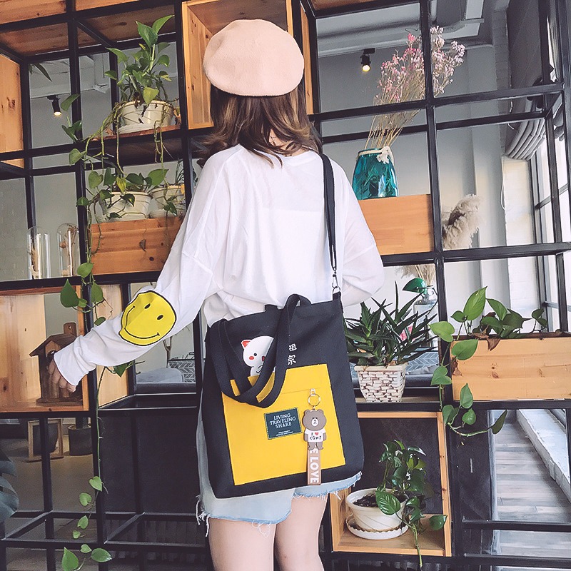 Túi Tote Vải Canvas Nữ Có Khóa Ulzzang Hot Trend Kita Unisex - Mẫu MÈO CUTE - Ảnh thật