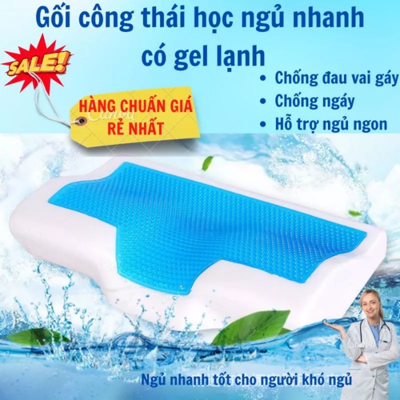 Gối ngủ nhanh cao su non KẾT HỢP GEL LẠNH - Nâng đỡ cổ vai gáy khi ngủ