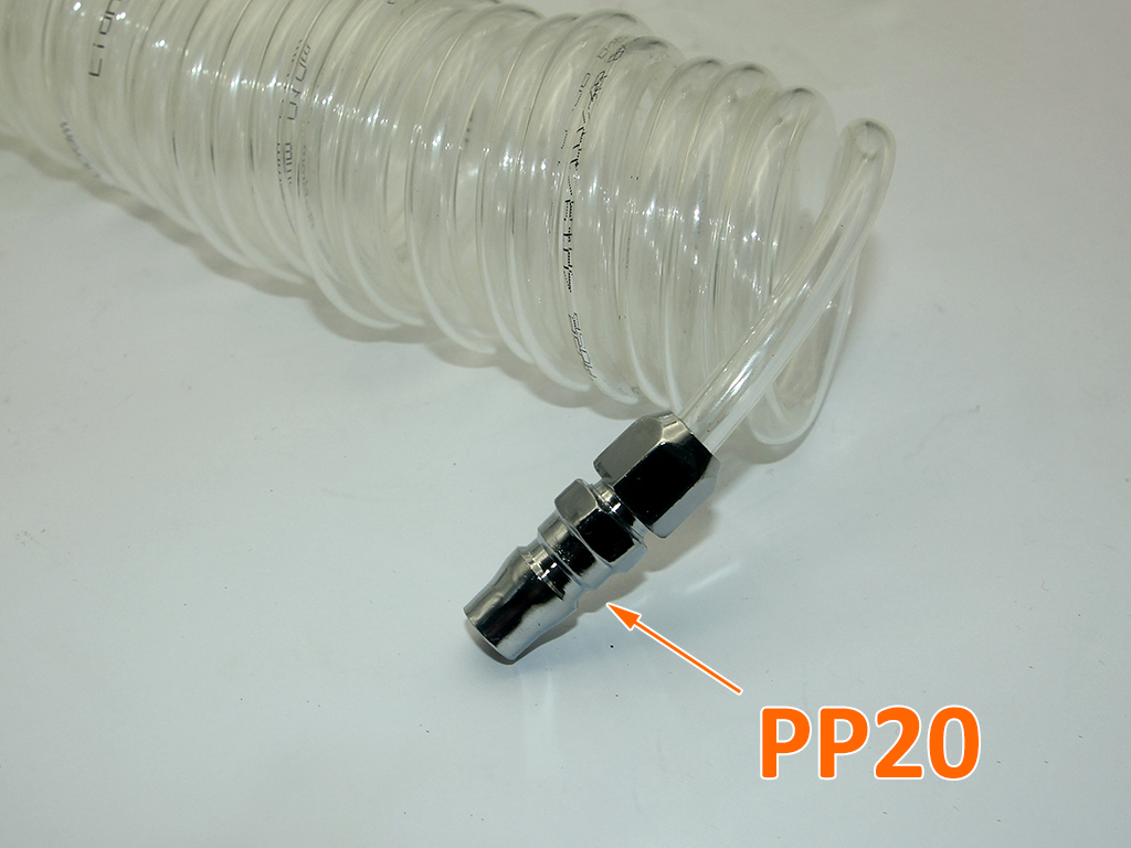 Dây hơi xoắn phi 8 nhựa PU trắng có sẵn 2 đầu nối bình hơi chiều  dài tùy chọn