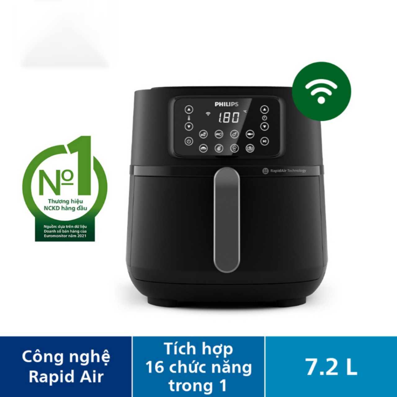 Nồi Chiên Không Dầu Philips HD9285/90 Size XXL 7.2Lit-2000W, 16 Chức Năng Kết Nối Wifi, Hàng Chính Hãng