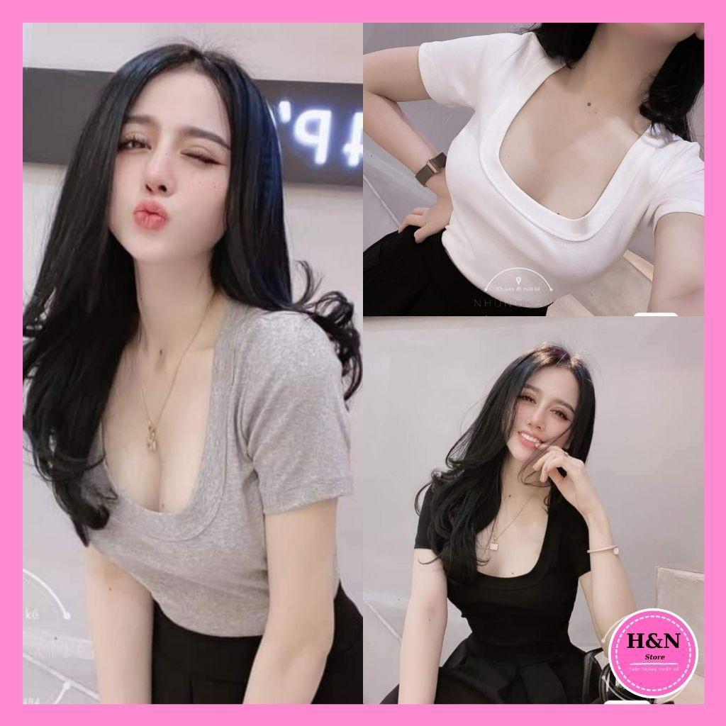 Áo cộc phông nữ cổ vuông, áo thun nữ cổ vuông ôm người siêu xinh - H&N Store