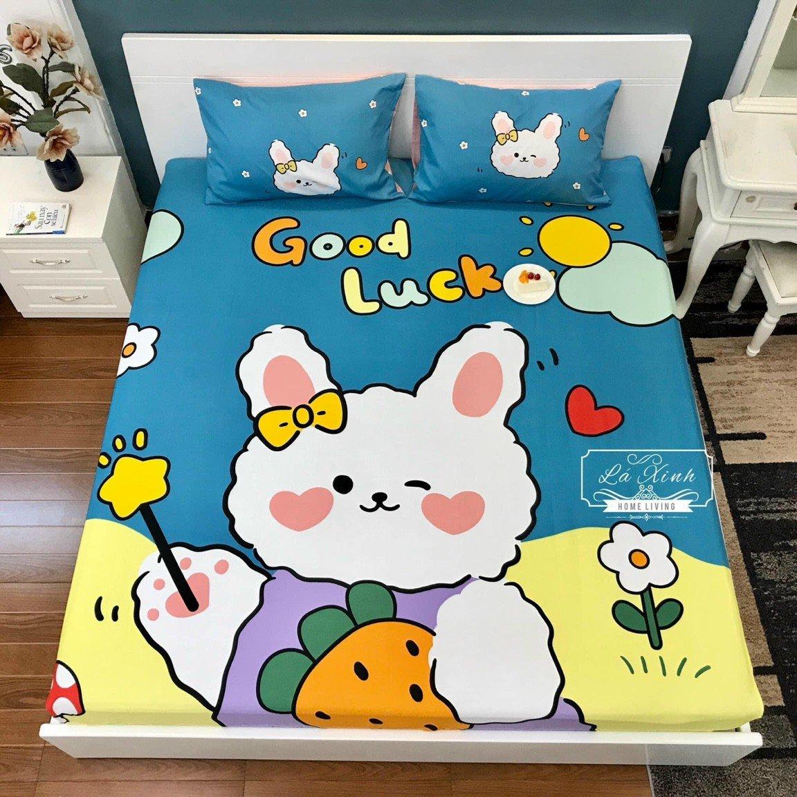 Bộ Drap Ga Bo Chun Kèm 2 Vỏ Gối Cotton Cao Cấp Hoạt Hình Ngộ Nghĩnh CHIPBED056