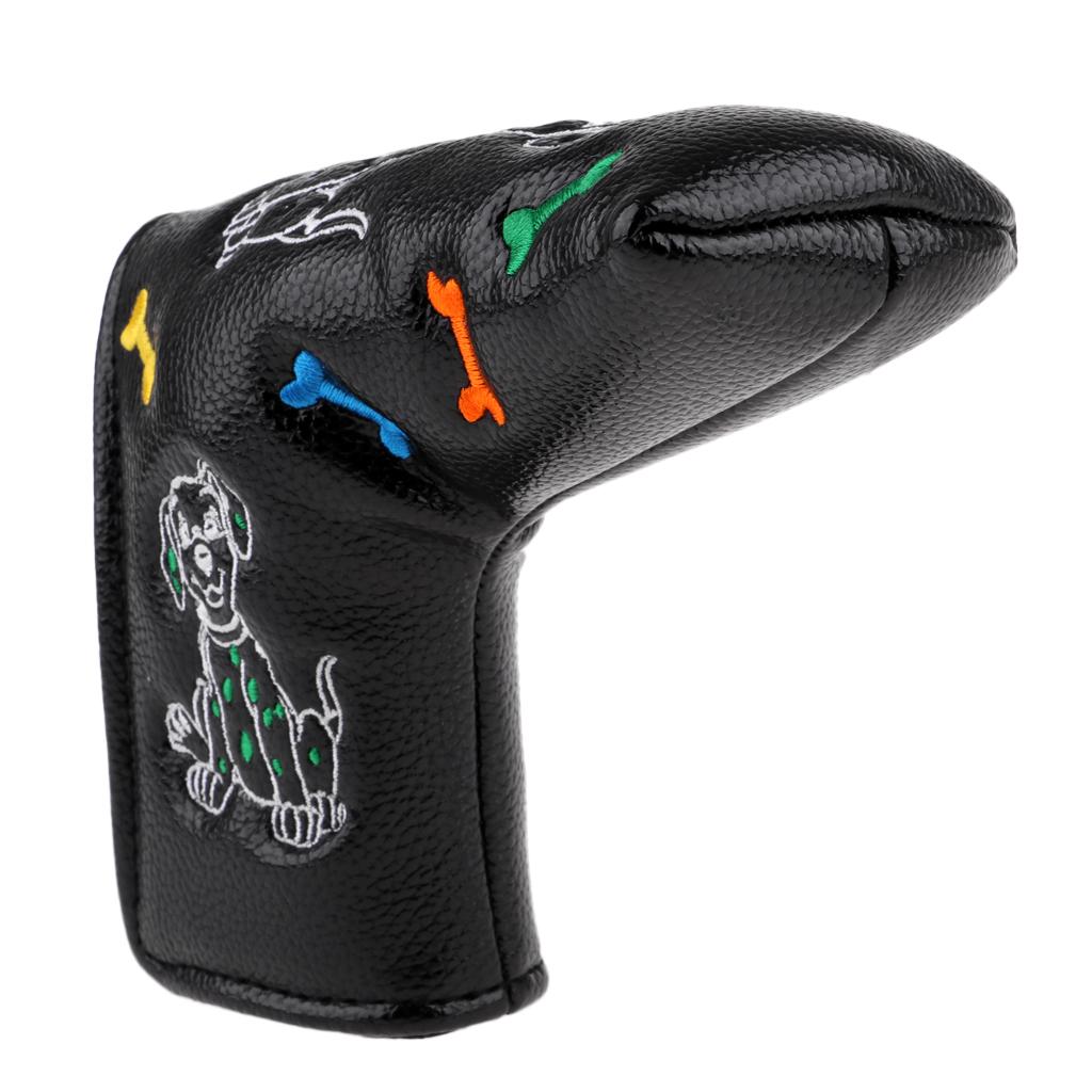 2xWaterproof PU Leather Golf Blade Putter Head Cover Protector Black Dog