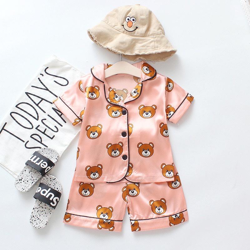 Đồ Bộ Pijama Cộc Tay Cho Bé In Hình Gấu Cute, Đồ Ngủ Cộc Tay Pizama Cho Bé Từ 7-28kg - TINY KIDS