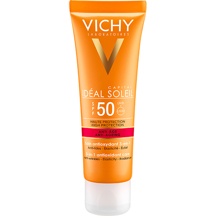 Bộ Kem Chống Nắng Bảo Vệ Và Giúp Giảm Các Dấu Hiệu Lão Hóa Vichy Ideal Soleil Anti-Age SPF50 50Ml Và Kem Dưỡng Ngăn Ngừa Lão Hóa Liftactiv 15Ml