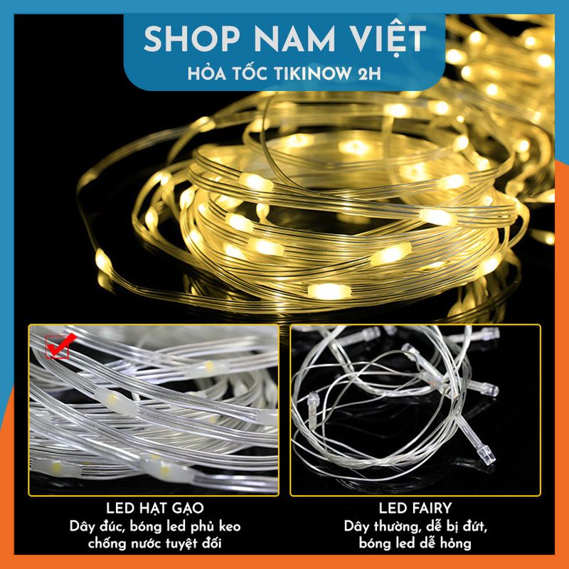 Đèn Led Đom Đóm Hạt Gạo Chống Nước Trang Trí Ngoài Trời, 8 Chế Độ Nháy